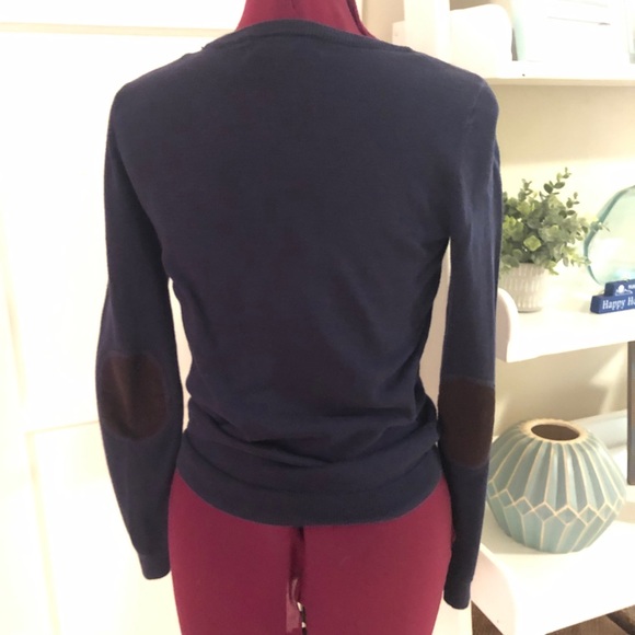 Navy sweater with brown elbow patches - Picture 4 of 5